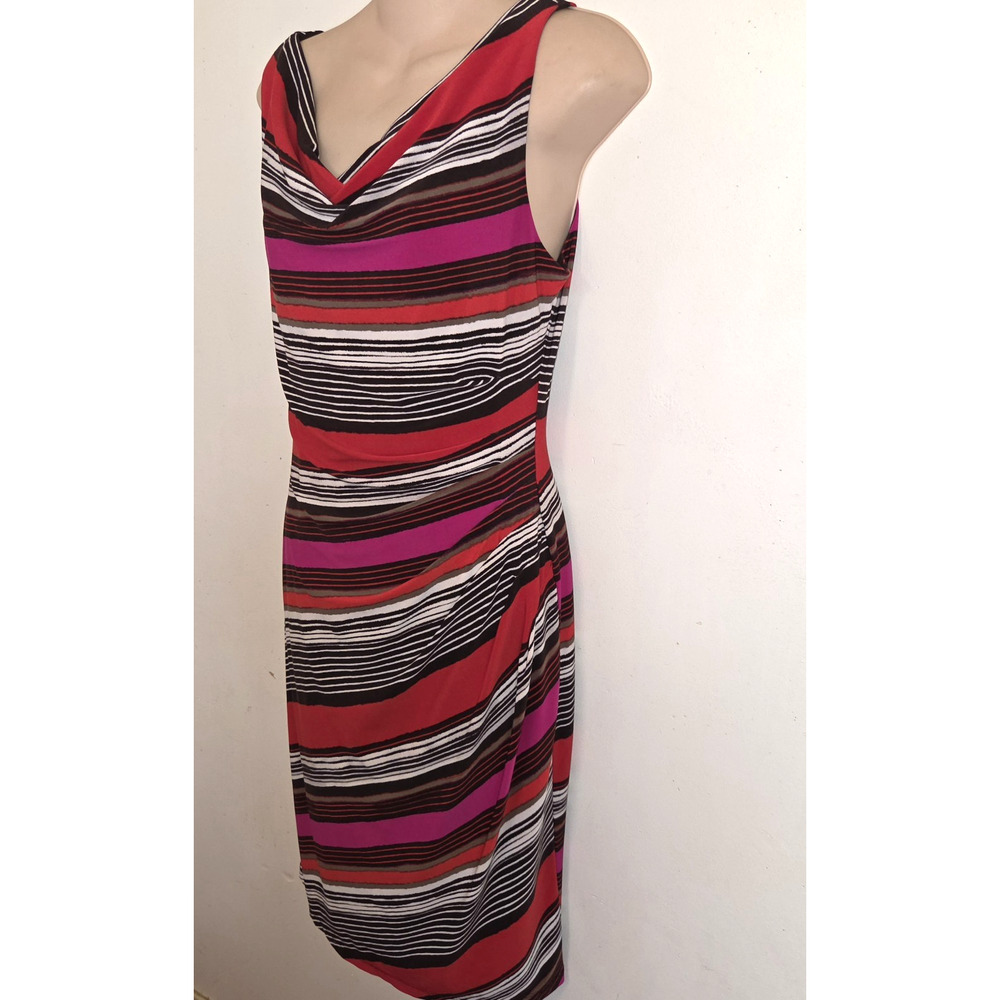 Anne Klein Sheath Dress Womens 6 Striped Draped Cowl Sleeveless Bold Print Party - Picture 2 of 16